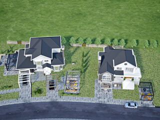 Wall Mural - Aerial view of American Family House and Patio Gazebo, Winter Garden. ^d rendering