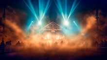 Country Western Stage Concert Background With Smoke And Lasers. Generative AI