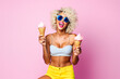 © scaliger - Happy sexy woman eating ice cream, adult girl having fun in summer, generative AI.