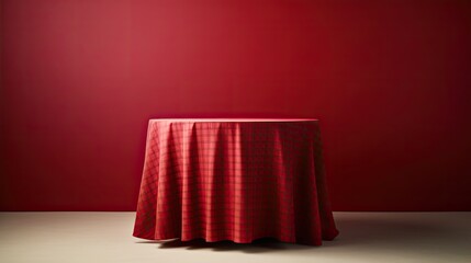 Wall Mural - empty mockup of a round table with a red tablecloth. lone image against a blank background. Generative AI