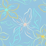 Fototapeta Panele - Seamless pattern on blue background with colorful pastel flowers