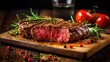 Entrecote beef steak grilled with rosemary, tomatoes, pepper and salt