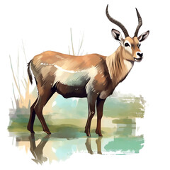 Sticker - Waterbuck painted illustration isolated - Generative AI