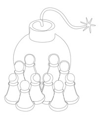 Poster - One continuous line of Pawn, Chess Piece with Bomb. Thin Line Illustration vector concept. Contour Drawing Creative ideas.