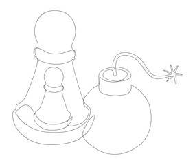 Poster - One continuous line of Pawn, Chess Piece with Bomb. Thin Line Illustration vector concept. Contour Drawing Creative ideas.