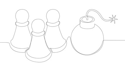 Poster - One continuous line of Pawn, Chess Piece with Bomb. Thin Line Illustration vector concept. Contour Drawing Creative ideas.