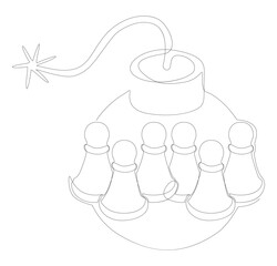 Poster - One continuous line of Pawn, Chess Piece with Bomb. Thin Line Illustration vector concept. Contour Drawing Creative ideas.