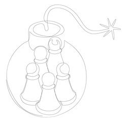 Poster - One continuous line of Pawn, Chess Piece with Bomb. Thin Line Illustration vector concept. Contour Drawing Creative ideas.