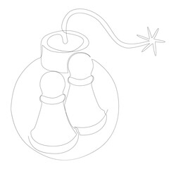 Poster - One continuous line of Pawn, Chess Piece with Bomb. Thin Line Illustration vector concept. Contour Drawing Creative ideas.