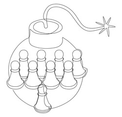 Poster - One continuous line of Pawn, Chess Piece with Bomb. Thin Line Illustration vector concept. Contour Drawing Creative ideas.