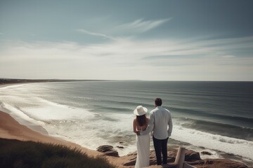 Wall Mural - couple walking on the beach