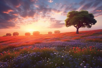 Wall Mural - sunset over the field