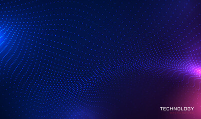 Fototapete - Abstract dynamic wave of particles fractal grid science background. Technology big data, AI. 3d particles mesh array wave, sound flowing, Audio visualization. Futuristic Digital technology. Vector
