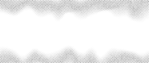 Poster - Halftone wavy gradient texture. Faded noise grain wallpaper. Black and white grunge grit surface. Pixelated speckles, dots and particles. Vector frame overlay backdrop