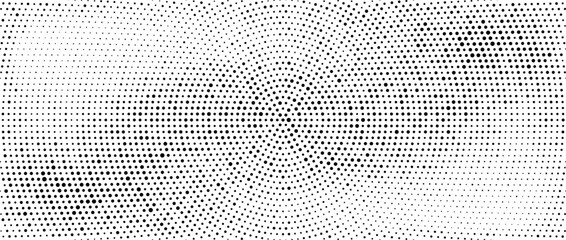 Aufkleber - Radial halftone gradient background. Dotted stains concentric texture with fading effect. Black and white circle shade wallpaper. Grunge rough vector. Monochrome geometric backdrop 