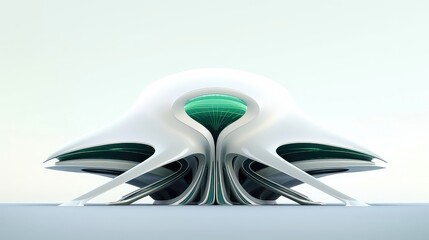 Wall Mural - 3D futuristic sci-fi white green city architecture with organic skyscrapers, for science fiction or fantasy backgrounds, Abstract building, Generative AI illustration