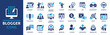 Blogger icon collection. Containing influencer, content, creation, vlogger, social media, digital marketing and community icons. Solid icon set. Vector illustration.