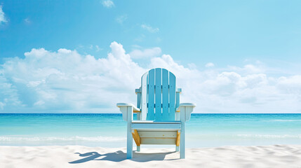 Wall Mural - Beach vacation Concept with chair and blue sky , Generative AI