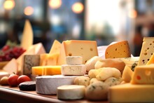 A Large Selection Of International Cheeses. Generative AI