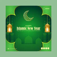 Wall Mural - Vector illustration of Happy Islamic New Year social media story feed mockup template