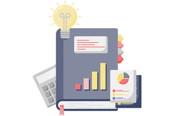 Wall Mural - business notebook and light on. business income statement ledger