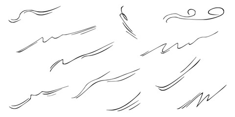 Poster - Doodle wind blow, gust design isolated on white background. vector hand drawn illustration