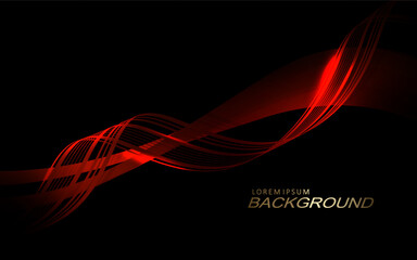 Wall Mural - Isolated wave patterns in red tint on black design