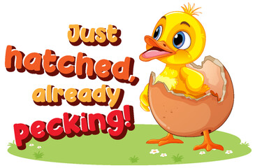 Wall Mural - Little duckling hatching the egg text icon