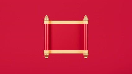 Poster - Red empty opening scroll on the red background, Spring Festival theme, 3d rendering.