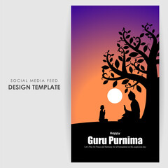 Wall Mural - Vector illustration of Happy Guru Purnima social media story feed mockup template