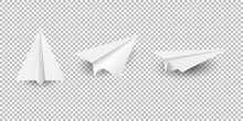 Set Realistic White Paper Plane 3D Model Jet. Different View Paper Airplane Isolated On Transparent Background