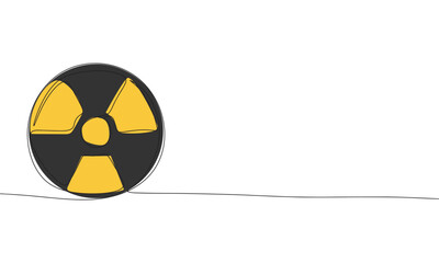Radiation symbol. One line continuous radiation warning sign isolated on white background. Line art outline vector illustration.