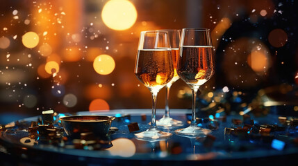 Wall Mural - golden champagne for festive new year greetings. generative ai