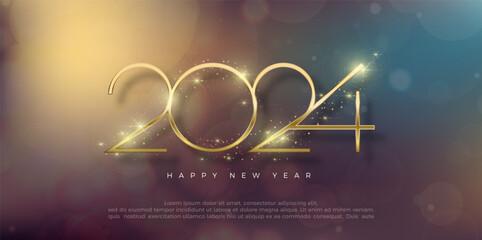 New year background with gold 2024 numbers on bokeh background. Premium vector design for banner, poster, celebration and greeting.