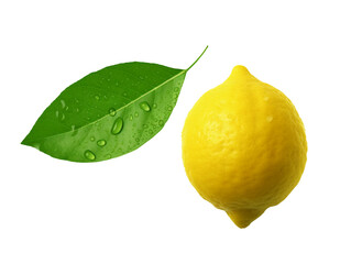 Wall Mural - Lemon and a leaf isolated on transparent or white background, png