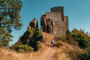 Sticker - The old medioeval castle of Pietrarubbia's village in the region of Marche in central Italy