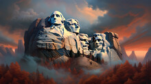 Illustration Of A Beautiful View Of The Mount Rushmore, USA
