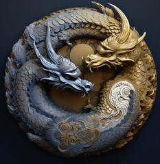 two dragons are in the shape of a dragon and an ancient yin, generative AI