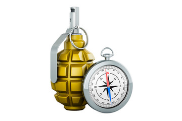 Poster - hand grenade with compass, 3d rendering