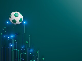 football ball 3d object. 3d illustration. graphic background element. sport abstract backdrop. soccer render design competition concept art. digital technology element beautiful lighting ground empty