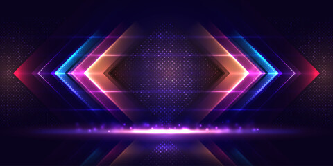 abstract arrows light effect on dark background. dynamic geometric overlapping motion. futuristic te