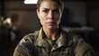 © AS Photo Family - Portrait of serious female USA colonel soldier in military uniform looking at camera. Generative AI.