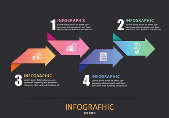 Poster - vector infographic with 4 arrows facing the same direction,clear color isolated on black gray backgr