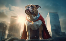 The Bulldog Avenger On The Skyscraper Edge. Generative AI
