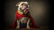 Super Sidekick: Bulldog dog in a Superhero Cape. Generative AI