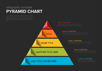 Poster - Vector Dark Infographic Pyramid chart diagram template with icons made from five stripes