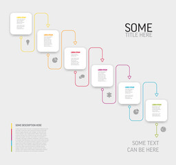 Poster - Light six diagonal steps template with white square cards colorful lines icons and description