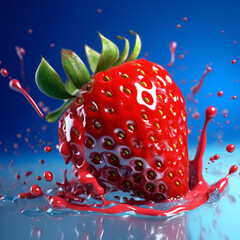 Aufkleber - An vibrant image of a Strawberry splashed in bright paint, symbolizing freshness and health.  Generative AI technology.