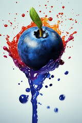 Aufkleber - An vibrant image of a Blueberry splashed in bright paint, symbolizing freshness and health.  Generative AI technology.