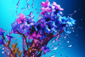 Fototapete - An abstract surreal photograph of a Blue vervain (Verbena hastata) splashed in bright paint,  Generative AI technology.